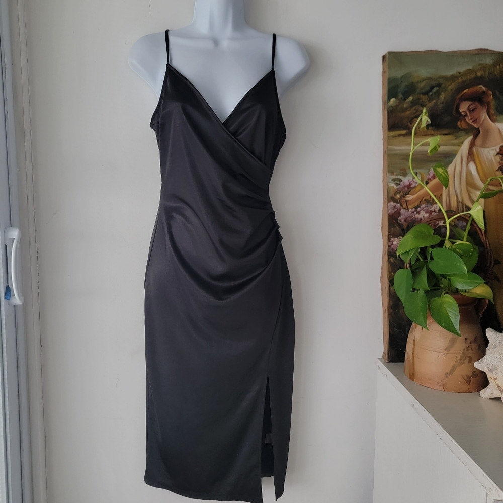 Inspired Hear Black Satin Slit Dress Size M